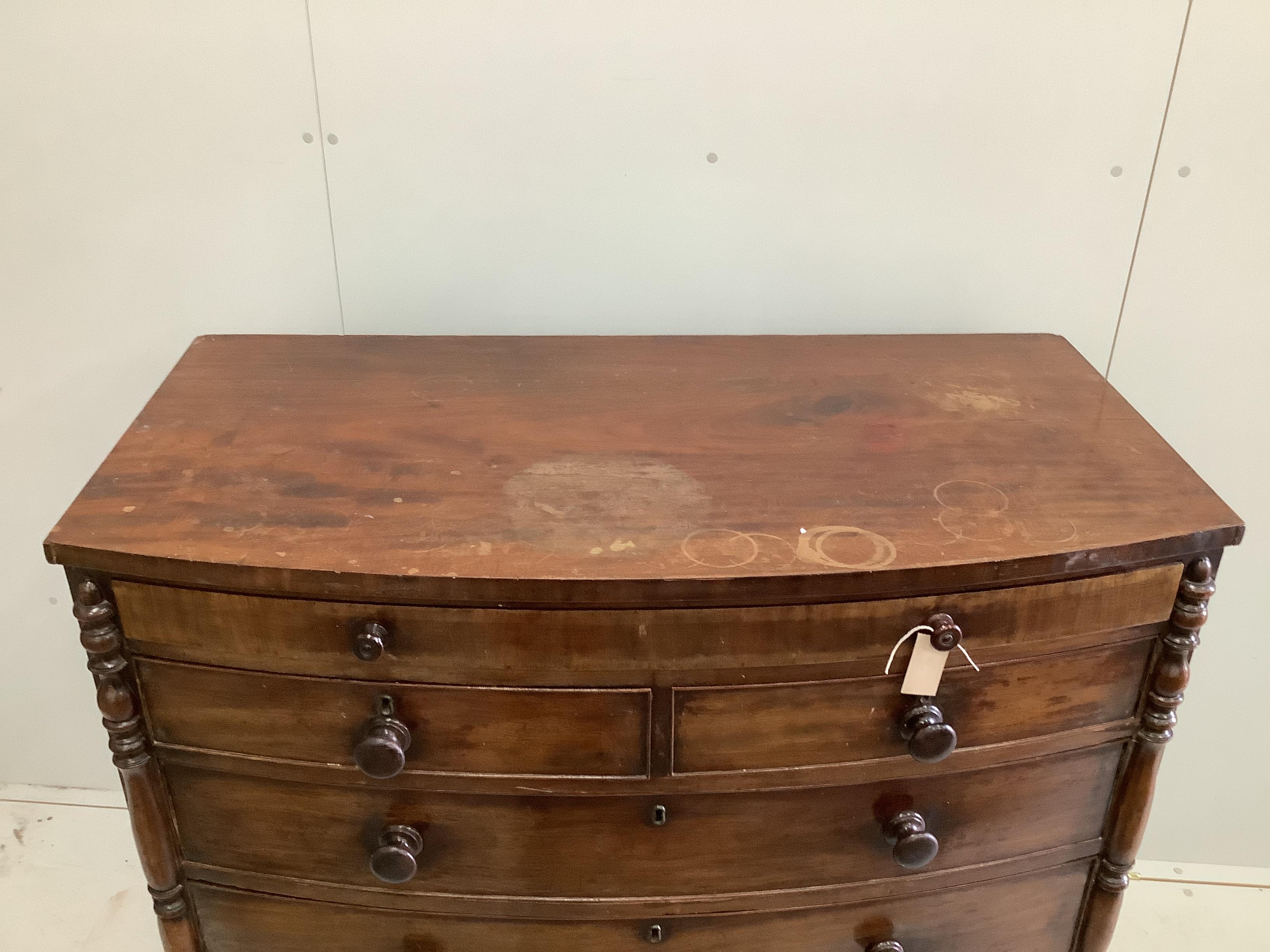A Regency mahogany bowfront chest, width 120cm, depth 64cm, height 113cm
